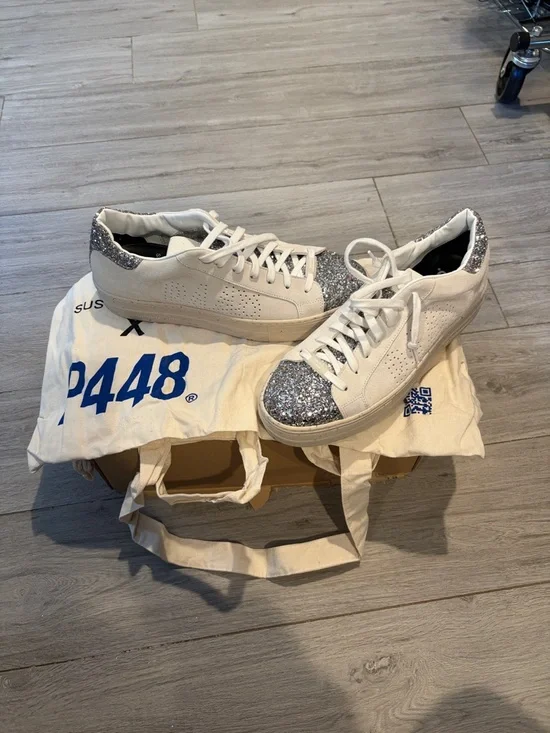 P448 Thea suede leather platform glitter sneaker new in box no lid size 11 - Picture 3 of 9